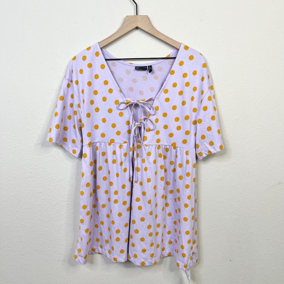 ASOS Design Women's Baby Doll Dress Size 0 Lilac Polka Dot Tie Oversized - Picture 4 of 12